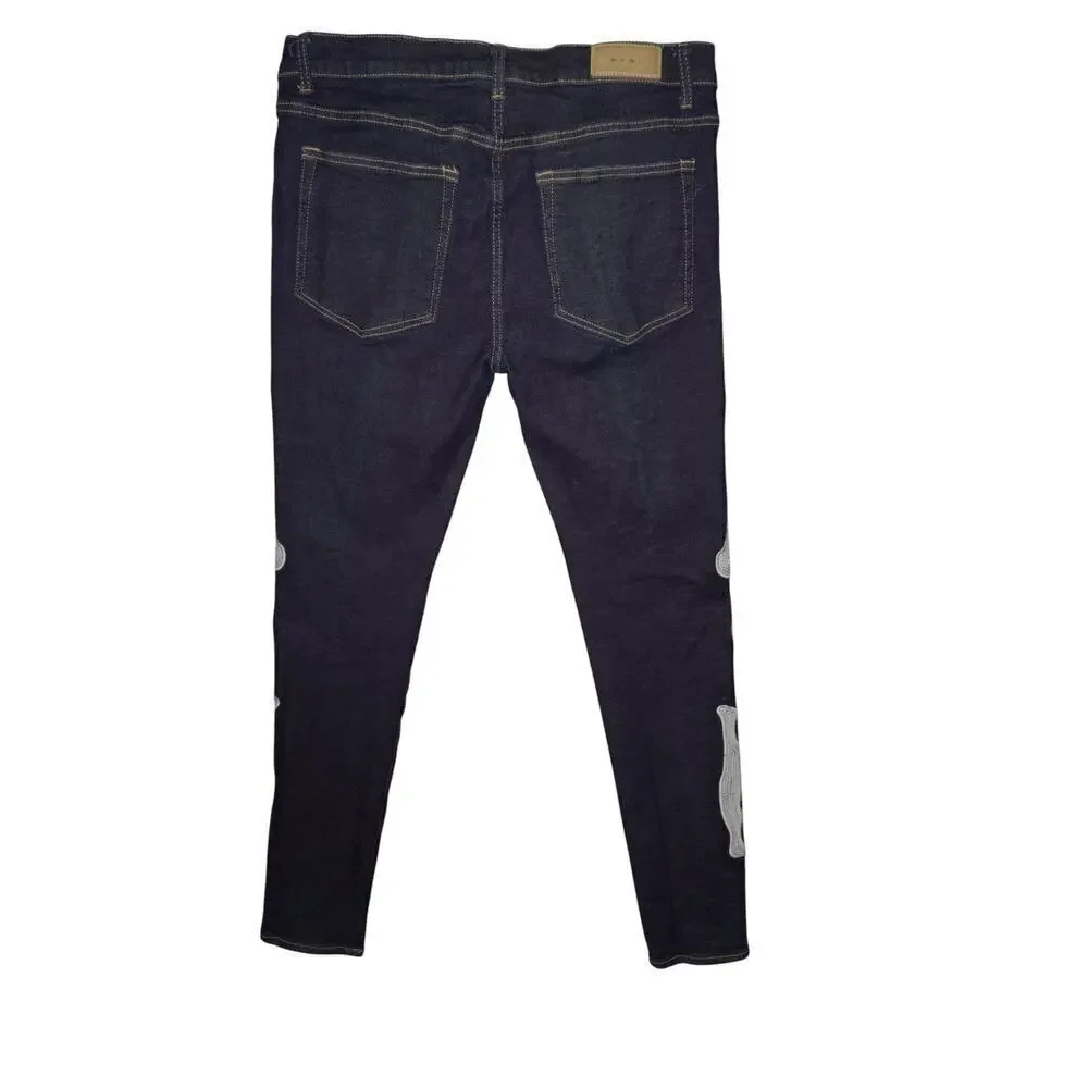 MNML Skeleton Bone Patch Jeans Men’s Size 38 – Dark Wash Denim